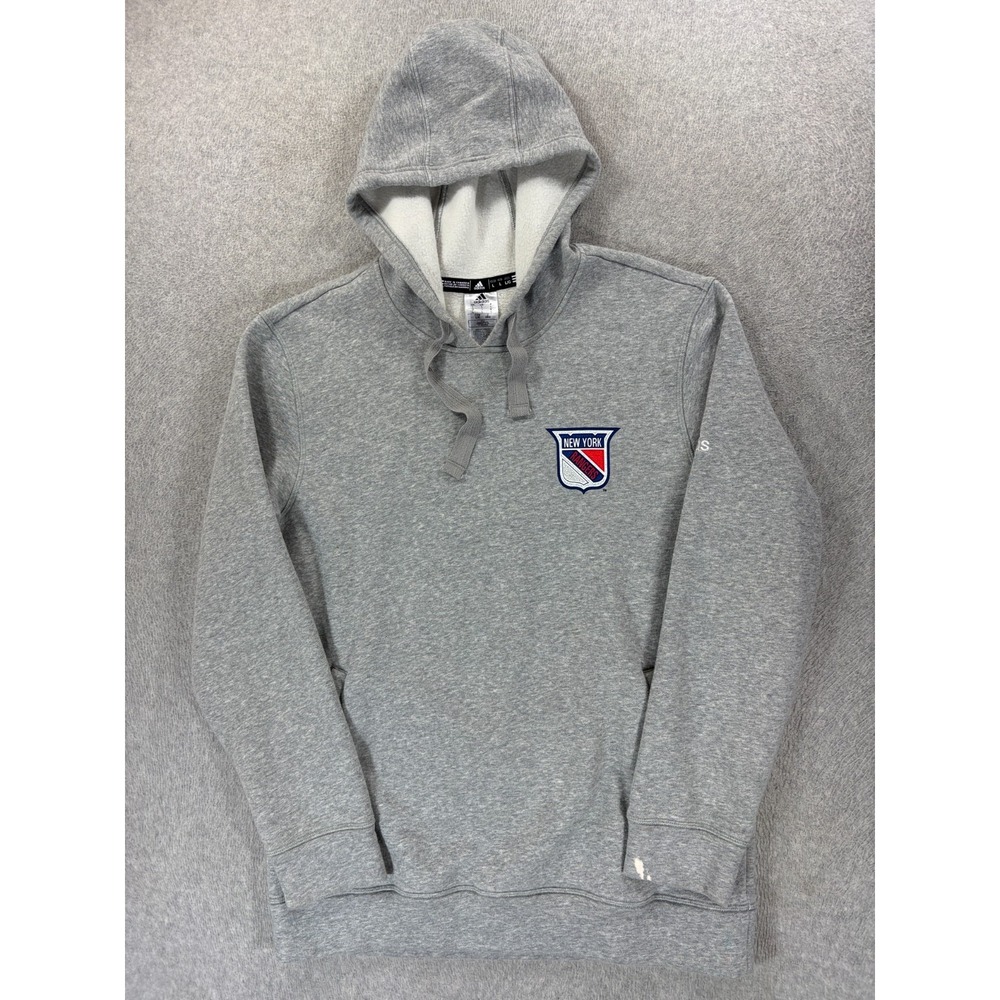 New York Rangers Adidas Screened NHL Hockey Hoodie Sweatshirt (Men's Large) Gray